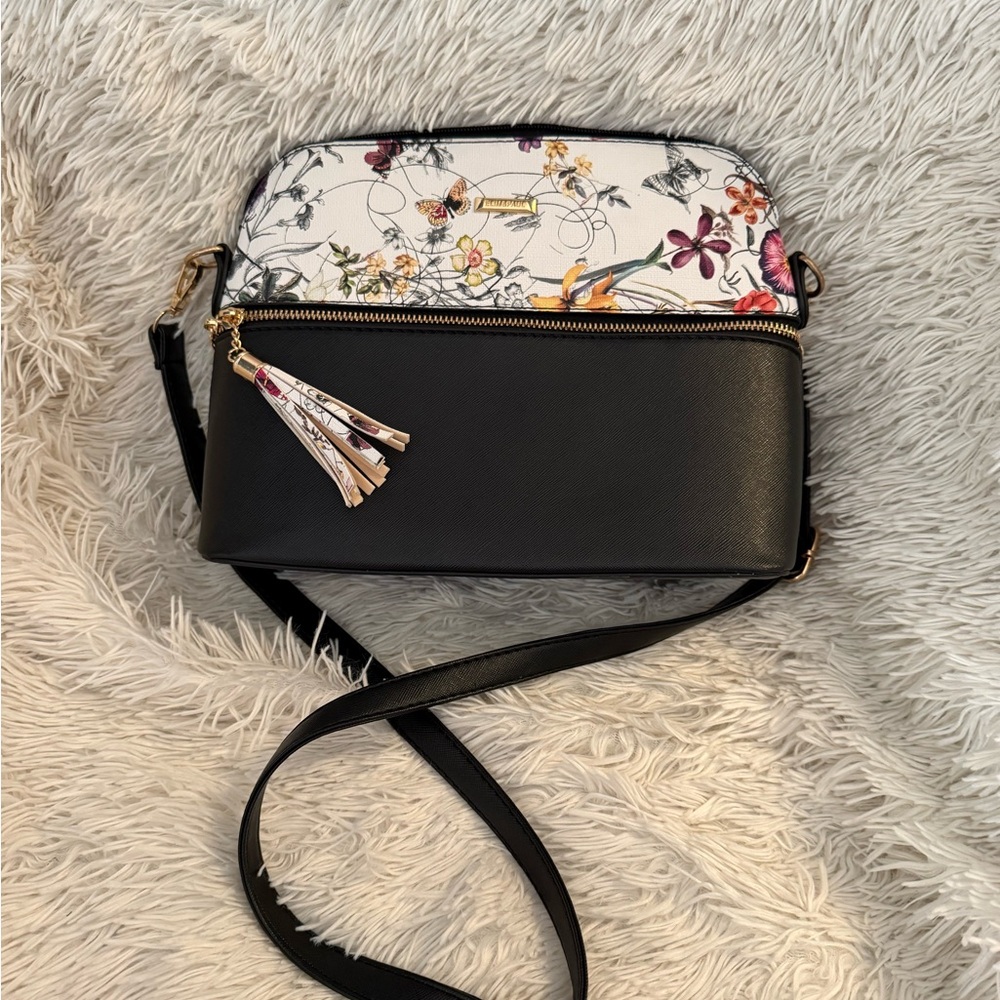 Elegant Floral Black Crossbody Bag